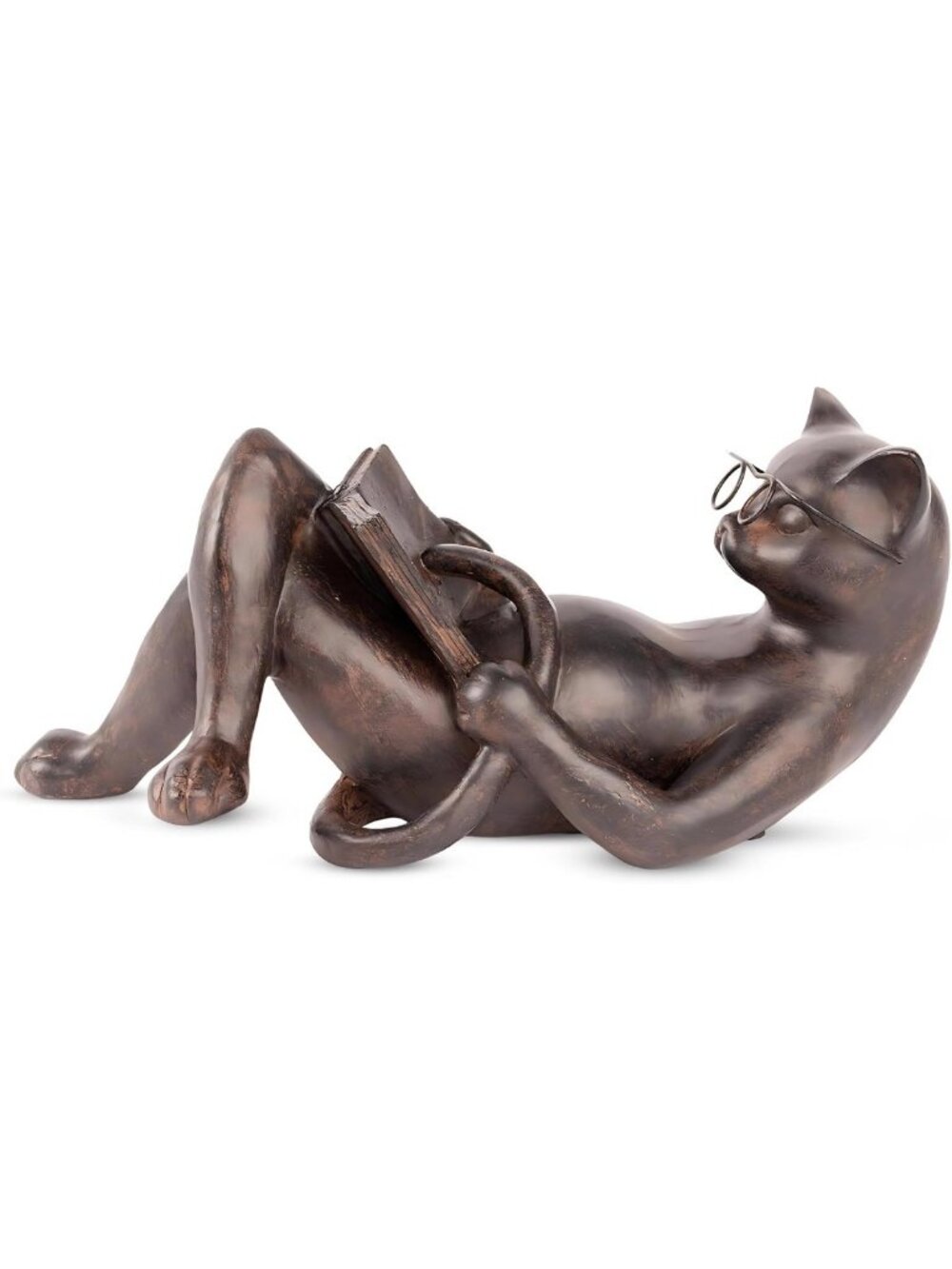 Whimsical Cat Figurine with Glasses - Perfect for Book Lovers, Home Office